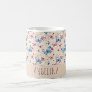 Vattenfärg rosa blå Fjärilsmönster namn Kaffemugg