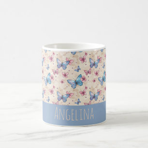 Vattenfärg rosa blå Fjärilsmönster namn Kaffemugg