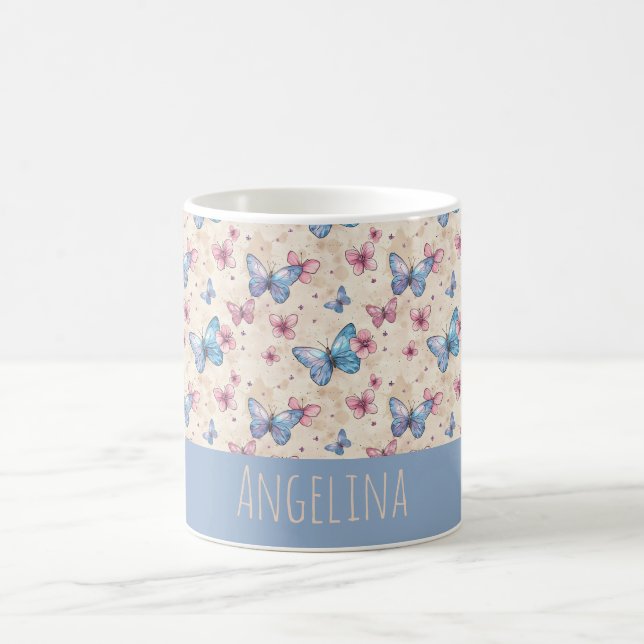 Vattenfärg rosa blå Fjärilsmönster namn  Kaffemugg (Center)