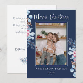 Vattenfärg Rosa Blå Tallgren Familjefoto Julkort