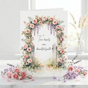Vattenfärg Rosa Blommig Båge Bröllopskongratulatio Kort