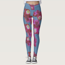 Vattenfärg Rosa Blommig Blå Botanisk Leggings