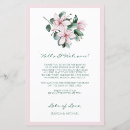 Vattenfärg Rosa Blommig Bröllop Välkomstprogram