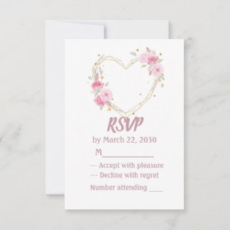 Vattenfärg Rosa Blommig Hjärtformad Bröllop RSVP  OSA Kort