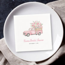 Vattenfärg Rosa Blommig Vintage Lastbil Bröllopsdu