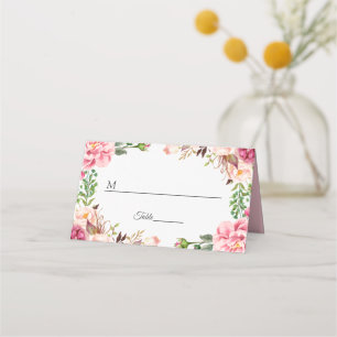 Vattenfärg  Rosa Blommigt Bröllop Bord Placeringskort