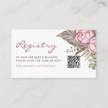 Vattenfärg Rosa Blommor Baby QR-kod Presentregistr