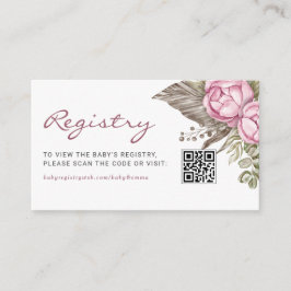 Vattenfärg Rosa Blommor Baby QR-kod Presentregistr Tilläggskort