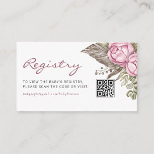 Vattenfärg Rosa Blommor Baby QR-kod Presentregistr Tilläggskort