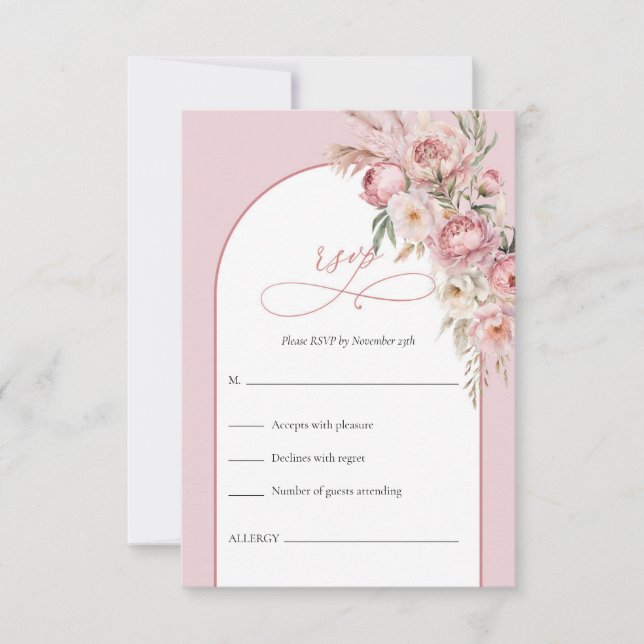 Vattenfärg rosa blommor boho valv svarskort RSVP OSA Kort (Framsida)