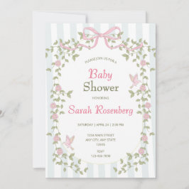 Vattenfärg Rosa Blommor & Bow Baby Shower Inbjudningar
