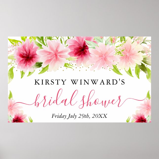 Vattenfärg Rosa Blommor Bröllopsdusch Välkommen Poster (Framsidan)
