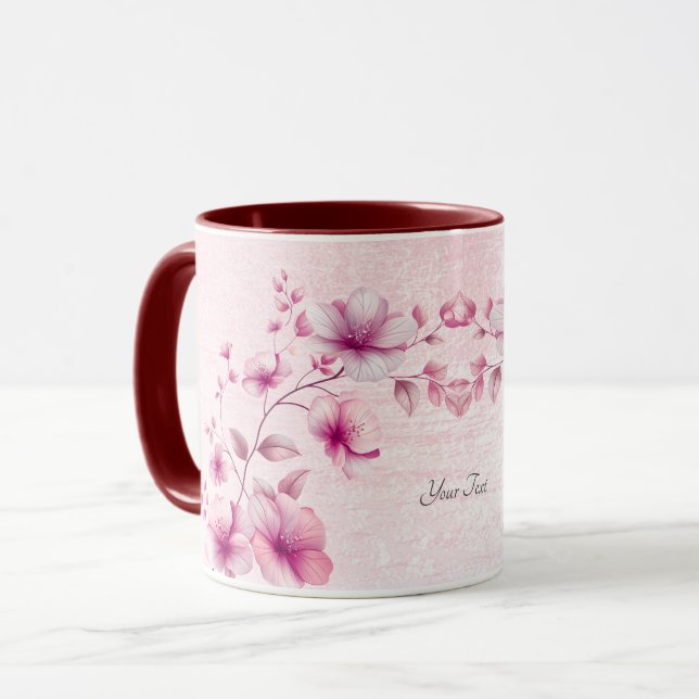 Vattenfärg Rosa Blommor Kaffemugge Mugg (Framsida vänster)