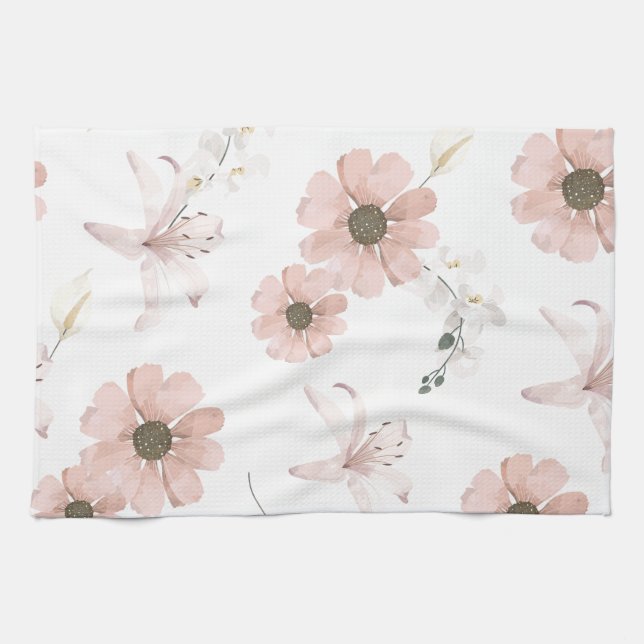 Vattenfärg Rosa Blommor Konst Kökshandduk (Horisontell)