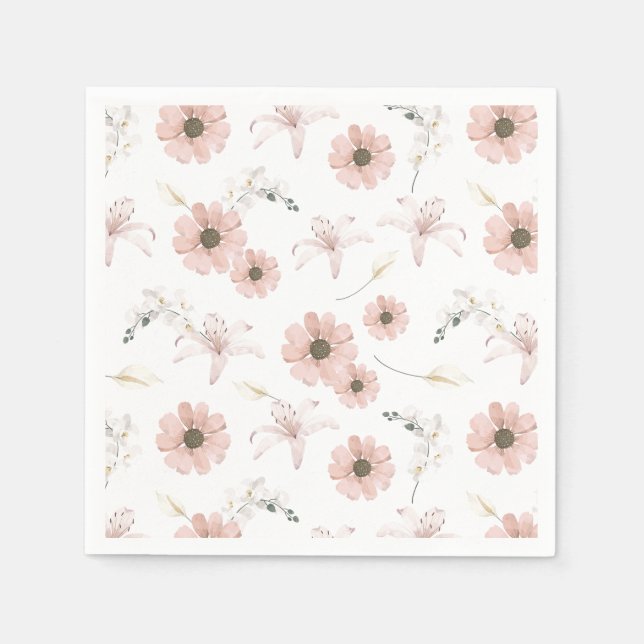 Vattenfärg Rosa Blommor Konst Pappersservett (Framsidan)