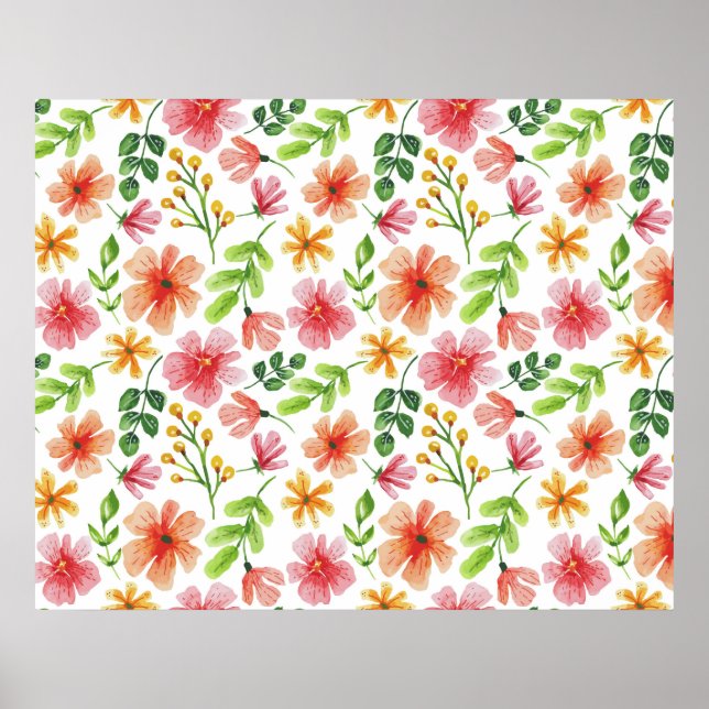Vattenfärg Rosa Blommor Mönster-69677 Poster (Framsidan)