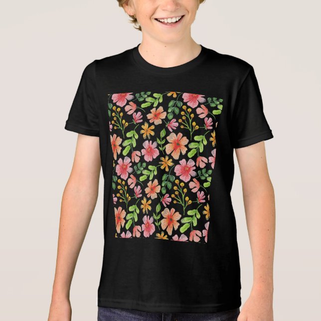 Vattenfärg Rosa Blommor Mönster-69677 T Shirt (Framsida)