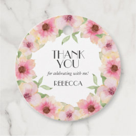 Vattenfärg Rosa Blommor Tack För Gåva Etiketter