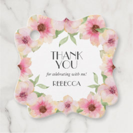Vattenfärg Rosa Blommor Tack Gåvor Etiketter