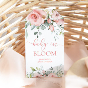 Vattenfärg rosa blomster baby shower presentkort presentetikett
