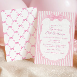 Vattenfärg Rosa Bows jul Party Inbjudningar