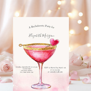 Vattenfärg Rosa Cocktail Hjärt Möhippa Fest Inbjudningar