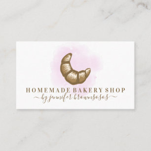 Vattenfärg Rosa Croissant Hemmagjord Bakarbutik Visitkort