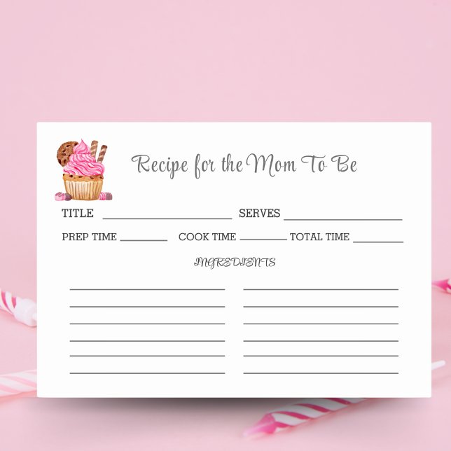 Vattenfärg Rosa Cupcake Baby Shower Recept  Bordsnummer (Skapare uppladdad)