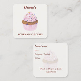 Vattenfärg Rosa Cupcake Bageri Fyrkantigt Visitkort