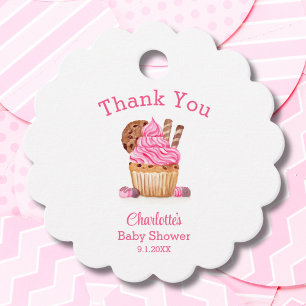 Vattenfärg Rosa Cupcake Med Choklad Baby Shower Gåvor Etiketter