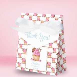 Vattenfärg rosa cupcake med choklad baby shower presentaskar