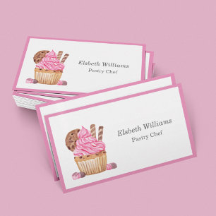 Vattenfärg Rosa Cupcake Med Choklad Minimalistisk Visitkort