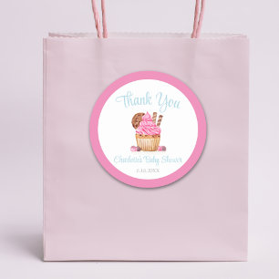 Vattenfärg Rosa Cupcake Med Choklad Tack Runt Klistermärke