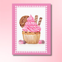 Vattenfärg Rosa Cupcake Med Chokladfödelsedag