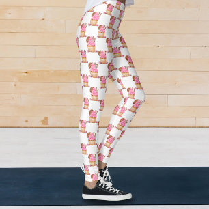 Vattenfärg rosa cupcake med chokladmönster leggings