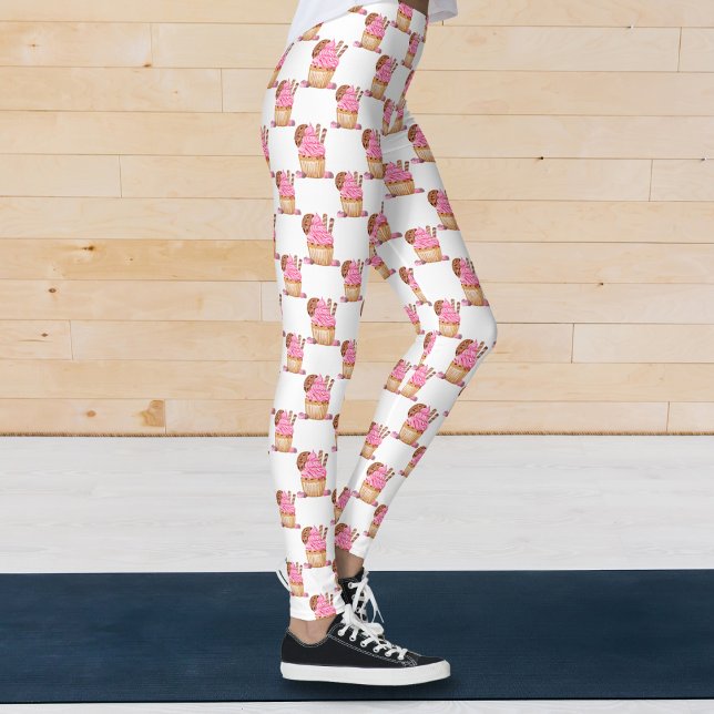 Vattenfärg rosa cupcake med chokladmönster leggings (Skapare uppladdad)