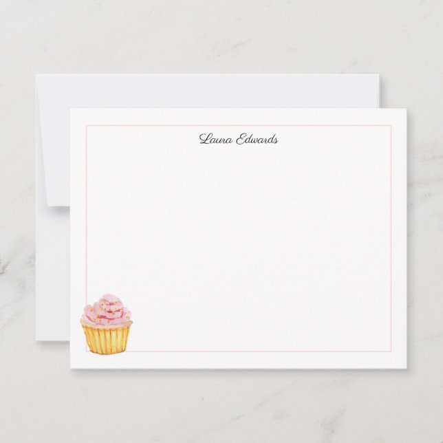Vattenfärg Rosa Cupcake Personlig Anteckningskort (Framsida)