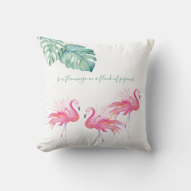 Vattenfärg Rosa Flamingo Kastkudde Kudde (Framsida)