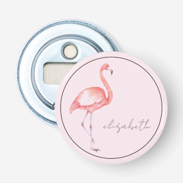 Vattenfärg Rosa Flamingo Personlig Flasköppnare (Framsidan)