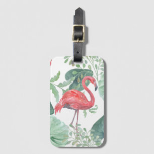 Vattenfärg Rosa flamingos och blad. Bagagebricka