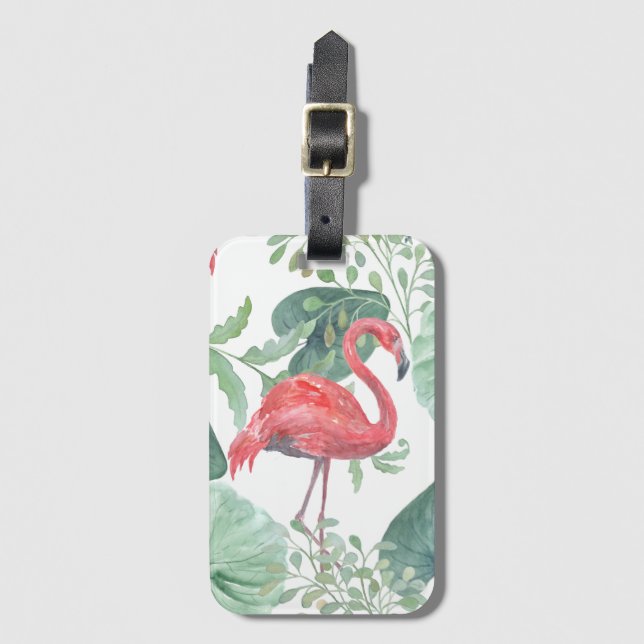 Vattenfärg Rosa flamingos och blad. Bagagebricka (Framsida vertikal)