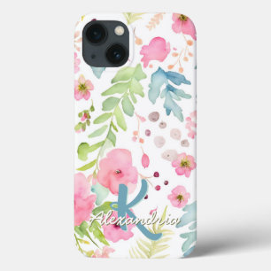 Vattenfärg  Rosa Flowers Meadow Monogram Namn