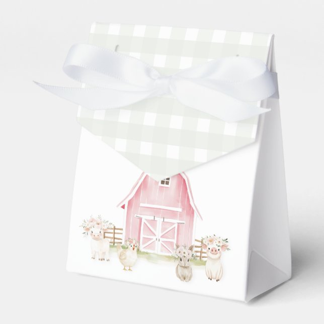 Vattenfärg Rosa Gårdsdjur Baby Shower Förmånslåda Presentaskar (Framsidan Sidan)