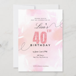 Vattenfärg Rosa glitter 40-årsdag Inbjudningar