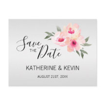 Vattenfärg Rosa Grå Blommig Bröllop Spara DATUM