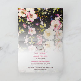 Vattenfärg Rosa & Gula Rosor på Svart, Födelsedag Inbjudan