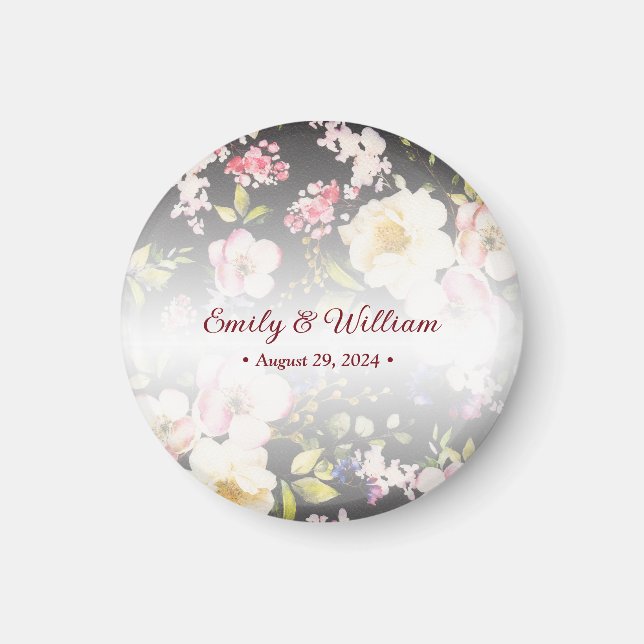 Vattenfärg Rosa Gula Rosor,svart suddigt,Bryllop Magnet (Framsidan)