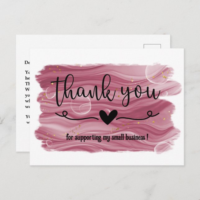 Vattenfärg Rosa Guld Rosa Tack Affärs- Vykort (Fram/baksida)