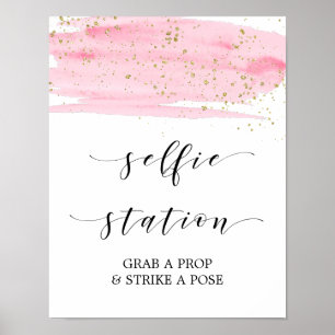 Vattenfärg Rosa & Guld Selfie Stationsskylt Poster
