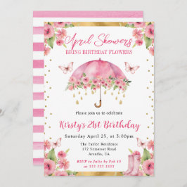 Vattenfärg Rosa Guld Vår Paraplla 21:a födelsedag Inbjudningar